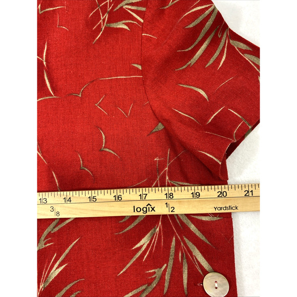 Karin Stevens Dress Womens Size 10‎ Red Bamboo Print Button Side Linen Blend - Picture 7 of 13